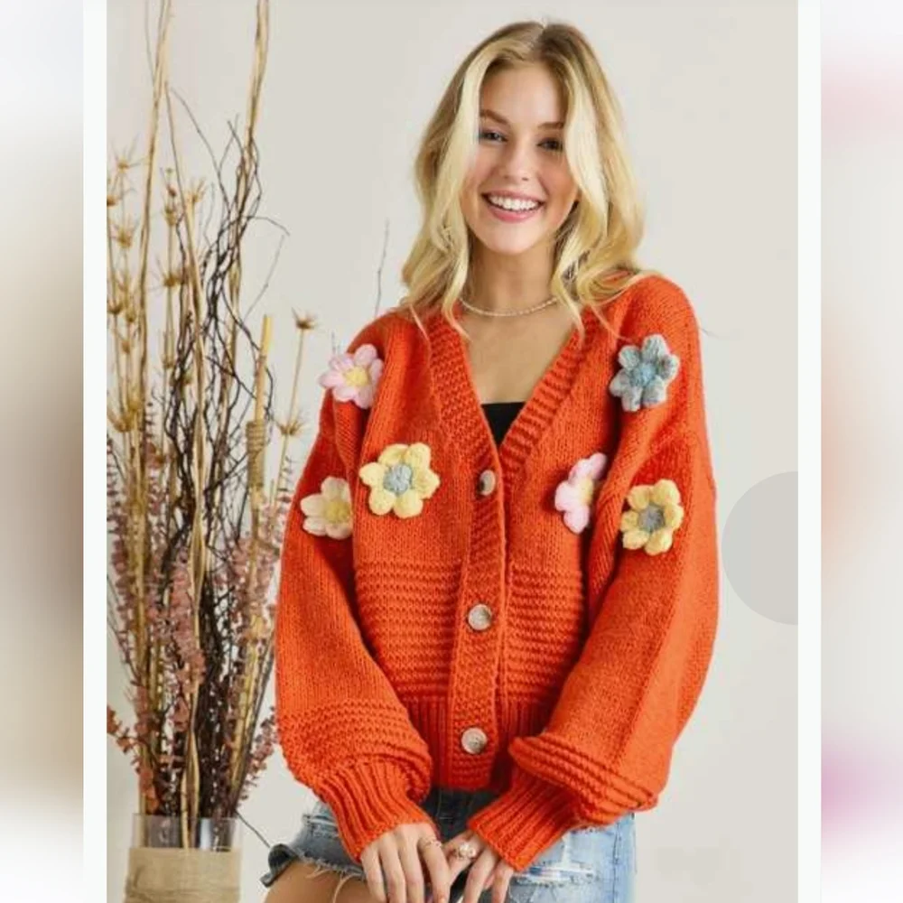 Last 1!Oversized Smelling G00d 3d floral orange cardigan